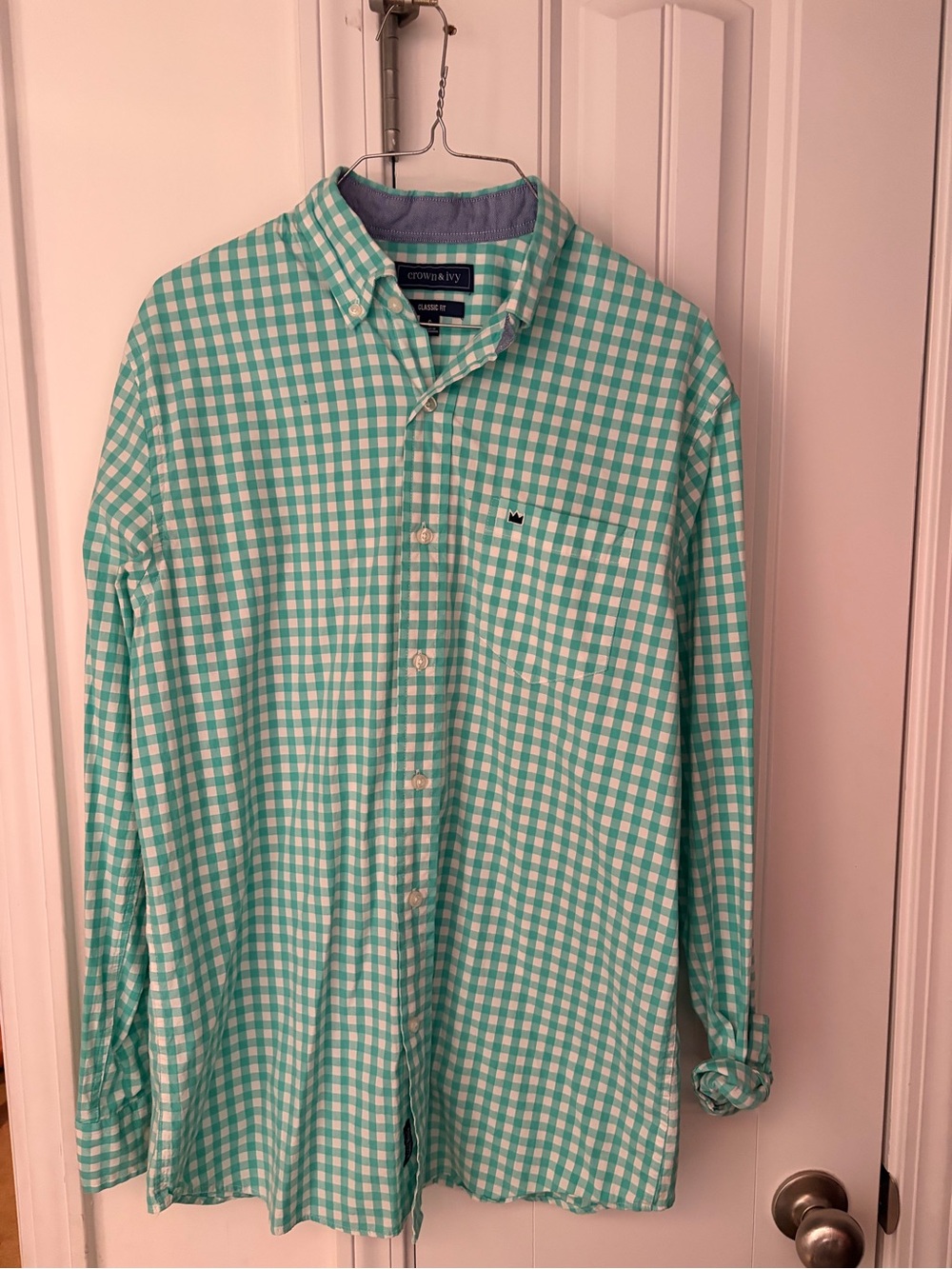 Crown & Ivy Men's Mint Gingham Button-Down Shirt